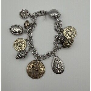 Chico’s Mixed Metal Charm Bracelet Silver Gold Boho Chunky Statement